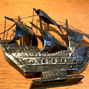 VINTAGE, BLACK WROUGHT IRON MODEL COLUMBUS "SANTA MARIA," Ship (5.0" x 5.5")